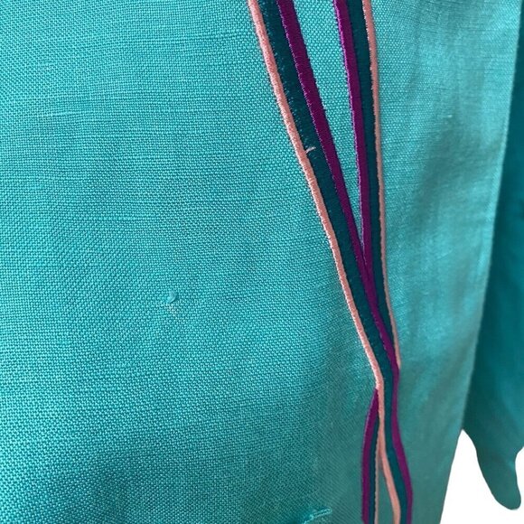 BOB MACKIE Jacket Size Large Turquoise Blue Embroidered Linen Blend Womens - Picture 10 of 12